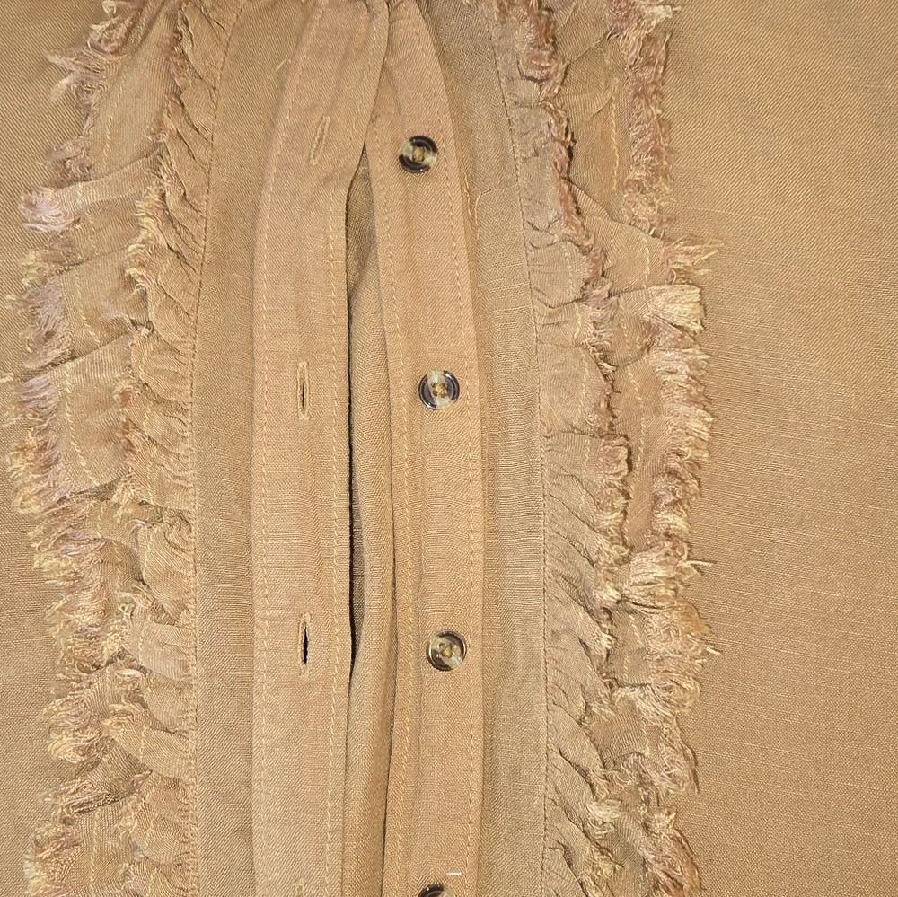 Anthropologie Pilcro Ruffled Button-Up Top In Warm Honey - Picture 3 of 5